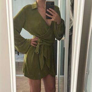 Princess Polly Olive Long Sleeve Wrap Dress